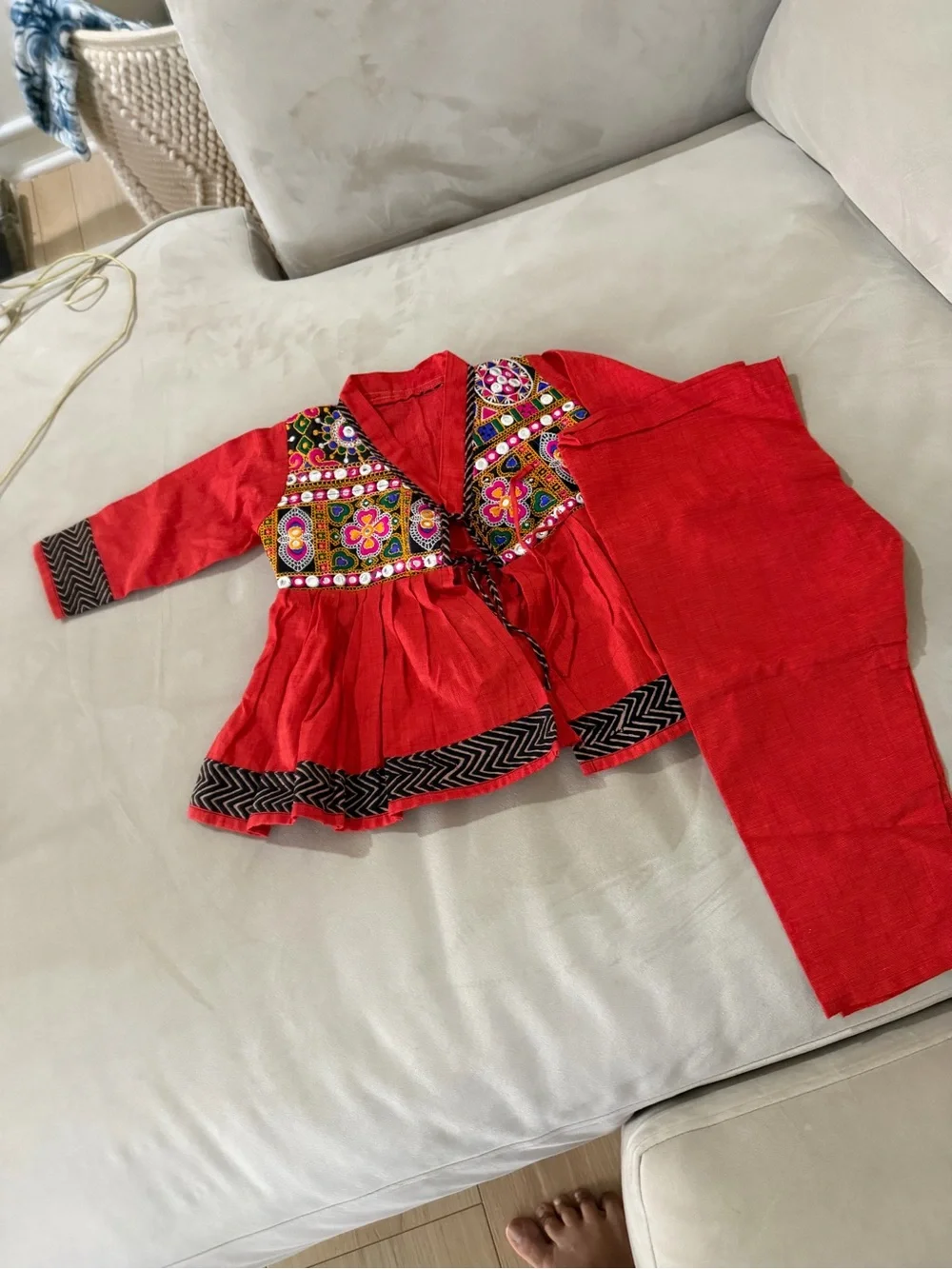 Toddler Boy Navratri Kids Red Embroidered Festival Costume Set